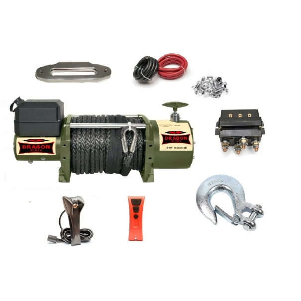 WYCIĄGARKA WCIĄGARKA DRAGON WINCH TRUCK 24V 16000 lbs LINA SYNTETYCZNA