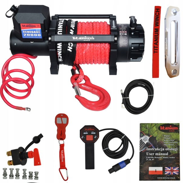 WYCIĄGARKA ELEKTRYCZNA 24V TITANIUM WINCH RENEGADE 20000 LBS 24V 9T LAWETA